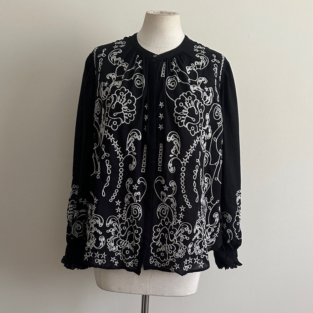Johnny Was KIVI Embroidered Women's BUTTON UP Blouse Tunic Sz Medium NWT - Picture 6 of 7